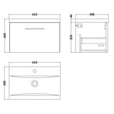 Nuie Arno 600mm Wall Hung 1 Drawer Vanity Unit & Basin Charcoal Black ARN622A LD