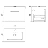 Nuie Arno 600mm Wall Hung 1 Drawer Vanity Unit & Basin Charcoal Black ARN622B LD