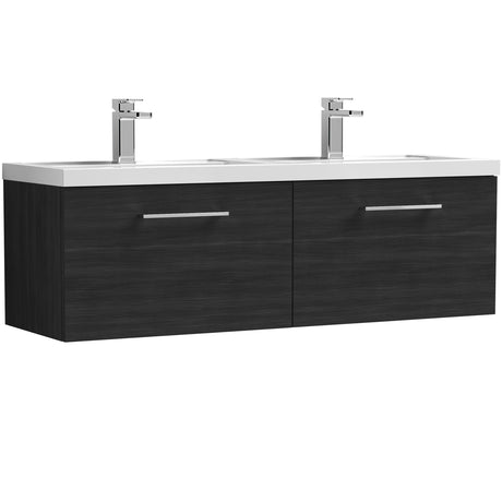 Nuie Arno 1200mm Wall Hung 2 Drawer Vanity Unit & Double Basin Charcoal Black ARN622C
