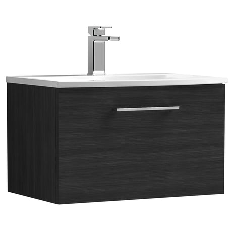 Nuie Arno 600mm Wall Hung 1 Drawer Vanity Unit & Basin Charcoal Black ARN622G