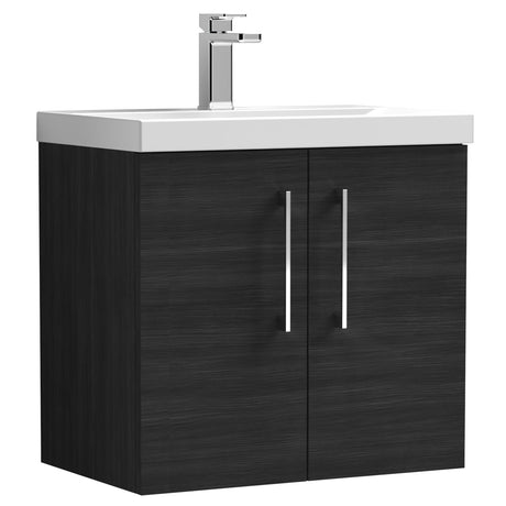 Nuie Arno 600mm Wall Hung 2 Door Vanity Unit & Basin Charcoal Black ARN623A