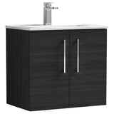 Nuie Arno 600mm Wall Hung 2 Door Vanity Unit & Basin Charcoal Black ARN623B
