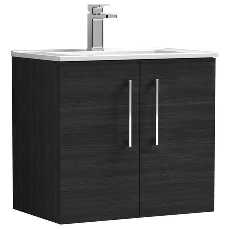 Nuie Arno 600mm Wall Hung 2 Door Vanity Unit & Basin Charcoal Black ARN623B