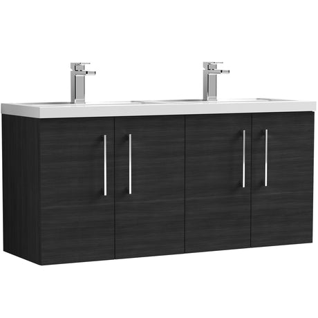 Nuie Arno 1200mm Wall Hung 4 Door Vanity Unit & Double Basin Charcoal Black ARN623C
