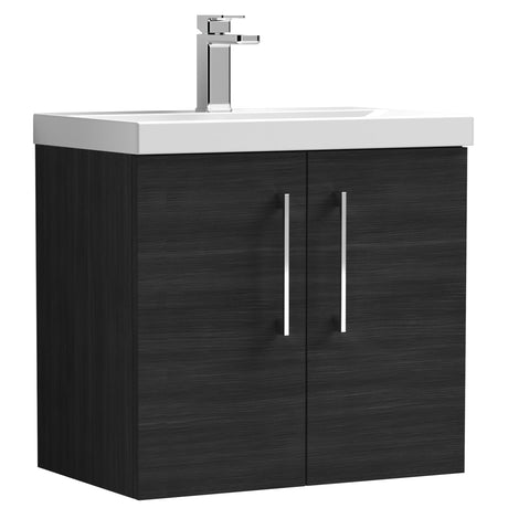 Nuie Arno 600mm Wall Hung 2 Door Vanity Unit & Basin Charcoal Black ARN623D