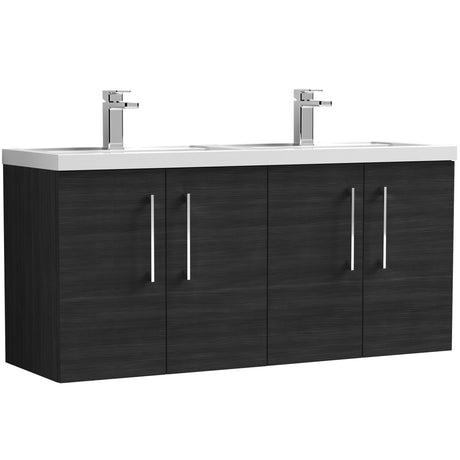 Nuie Arno 1200mm Wall Hung 4 Door Vanity Unit & Double Basin Charcoal Black ARN623F