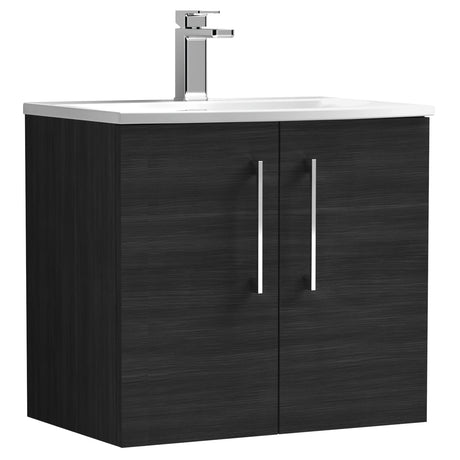 Nuie Arno 600mm Wall Hung 2 Door Vanity Unit & Basin Charcoal Black ARN623G