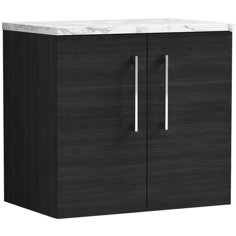 Nuie Arno 600mm Wall Hung 2 Door Countertop Vanity Unit Charcoal Black ARN623LCM