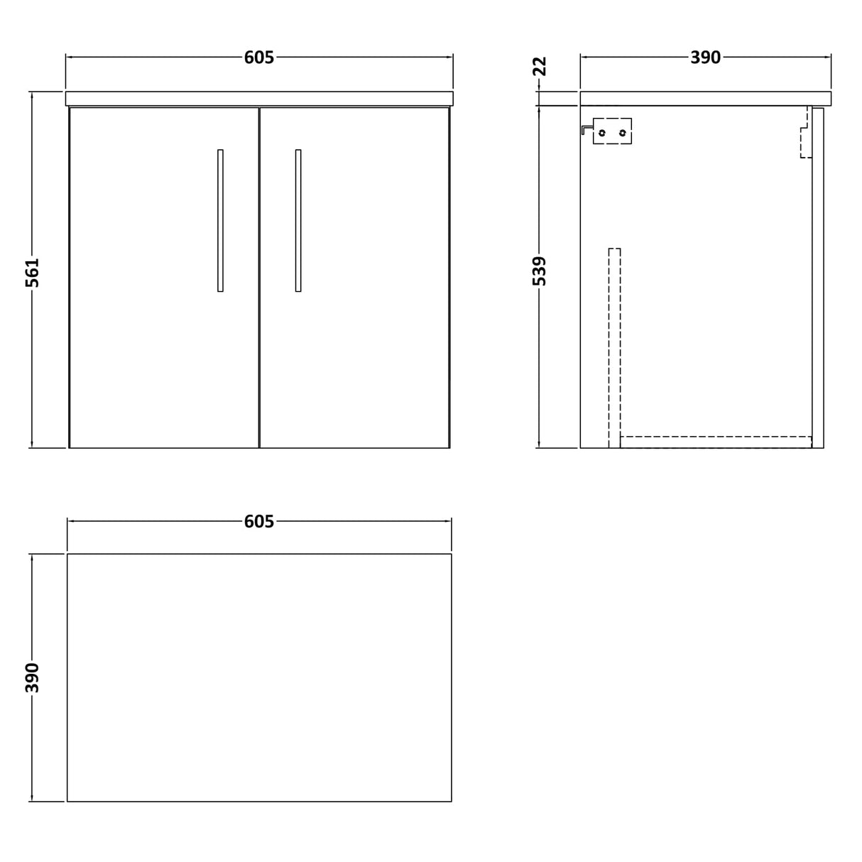 Nuie Arno 600mm Wall Hung 2 Door Countertop Vanity Unit Charcoal Black ARN623LCM LD