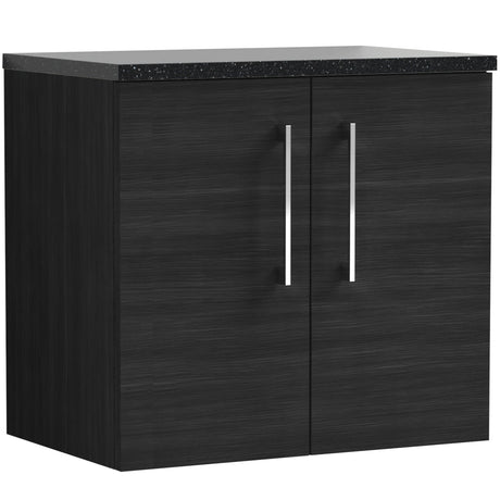 Nuie Arno 600mm Wall Hung 2 Door Countertop Vanity Unit Charcoal Black ARN623LSB