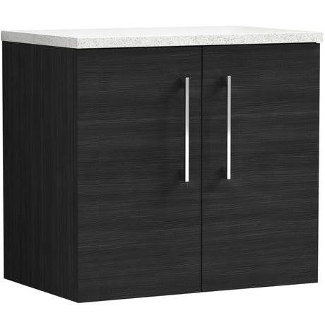 Nuie Arno 600mm Wall Hung 2 Door Countertop Vanity Unit Charcoal Black ARN623LSW