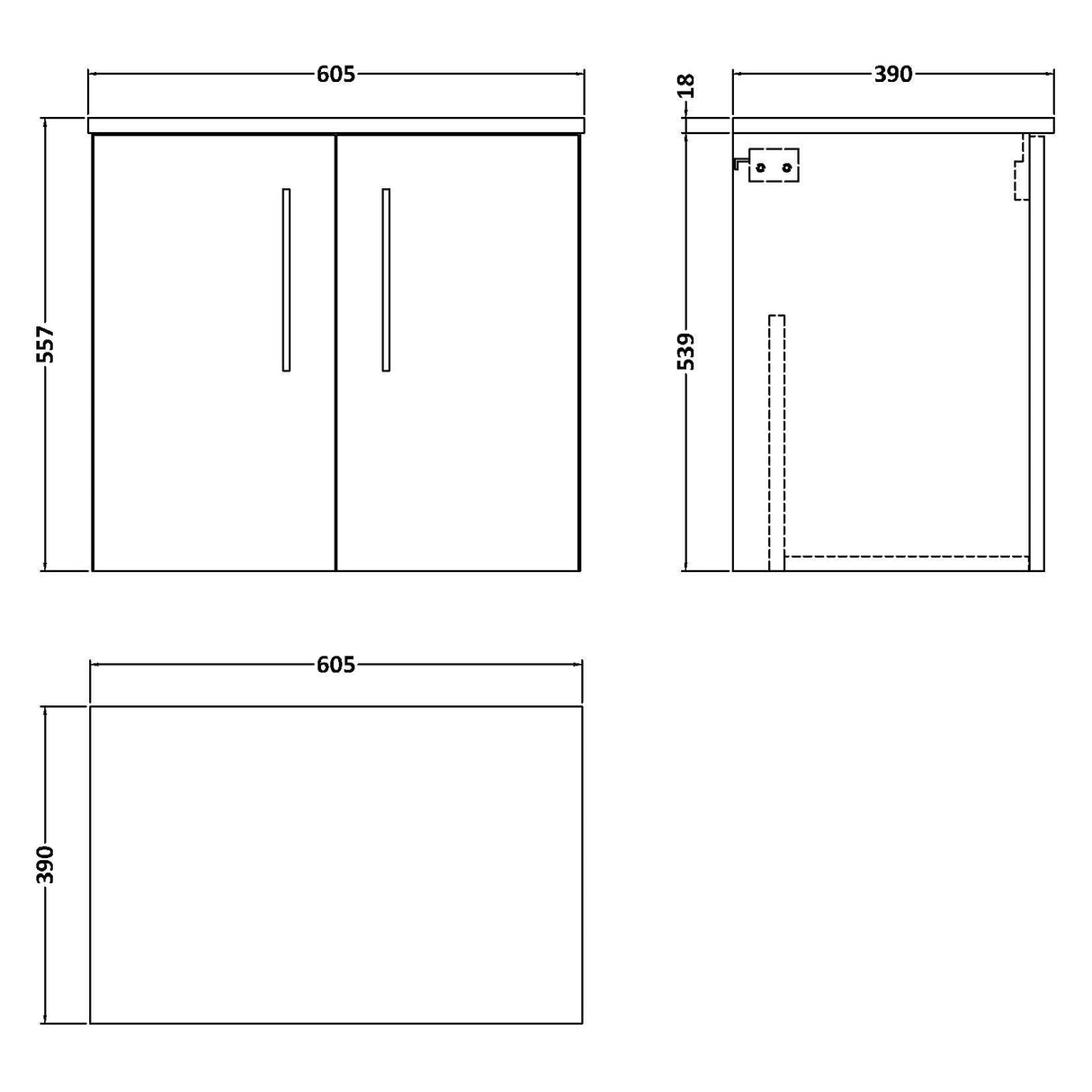 Nuie Arno 600mm Wall Hung 2 Door Countertop Vanity Unit Charcoal Black ARN623W LD