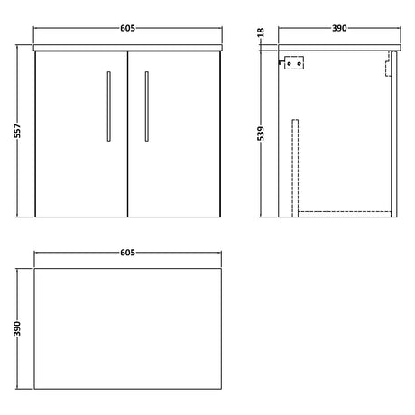 Nuie Arno 600mm Wall Hung 2 Door Countertop Vanity Unit Charcoal Black ARN623W LD