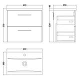 Nuie Arno 600mm Wall Hung 2 Drawer Vanity Unit & Basin Charcoal Black ARN624A LD