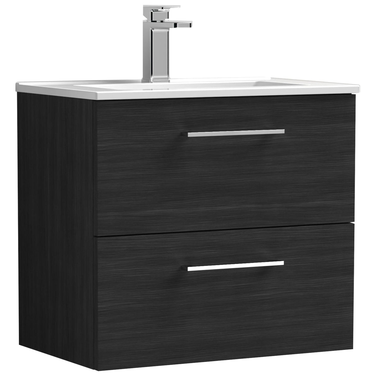 Nuie Arno 600mm Wall Hung 2 Drawer Vanity Unit & Basin Charcoal Black ARN624B