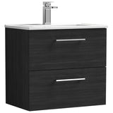 Nuie Arno 600mm Wall Hung 2 Drawer Vanity Unit & Basin Charcoal Black ARN624B