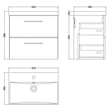 Nuie Arno 600mm Wall Hung 2 Drawer Vanity Unit & Basin Charcoal Black ARN624D LD