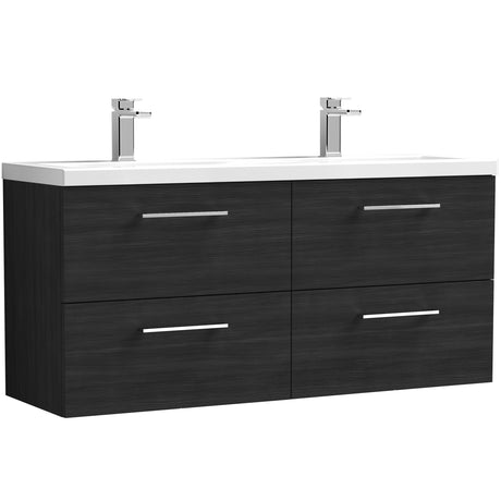 Nuie Arno 1200mm Wall Hung 4 Drawer Vanity Unit & Double Basin Charcoal Black ARN624F