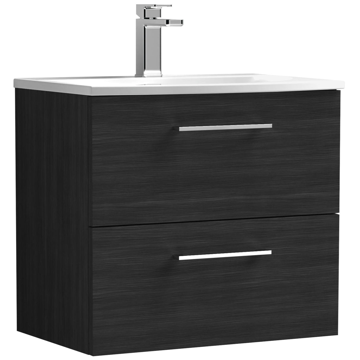 Nuie Arno 600mm Wall Hung 2 Drawer Vanity Unit & Basin Charcoal Black ARN624G