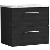 Nuie Arno 600mm Wall Hung 2 Drawer Countertop Vanity Unit Charcoal Black ARN624LCM