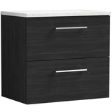 Nuie Arno 600mm Wall Hung 2 Drawer Countertop Vanity Unit Charcoal Black ARN624LSW