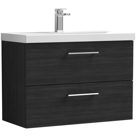 Nuie Arno 800mm Wall Hung 2 Drawer Vanity Unit & Basin Charcoal Black ARN626A