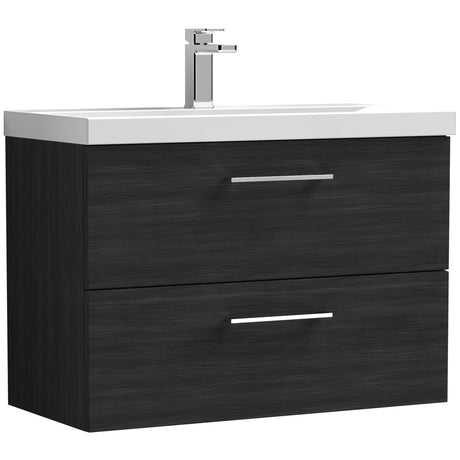 Nuie Arno 800mm Wall Hung 2 Drawer Vanity Unit & Basin Charcoal Black ARN626D