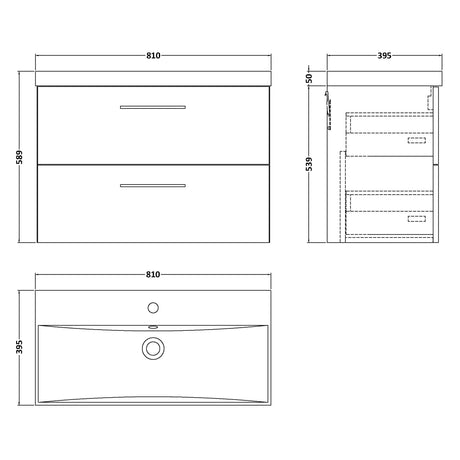 Nuie Arno 800mm Wall Hung 2 Drawer Vanity Unit & Basin Charcoal Black ARN626D LD