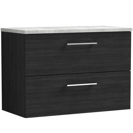 Nuie Arno 800mm Wall Hung 2 Drawer Countertop Vanity Unit Charcoal Black ARN626LBG