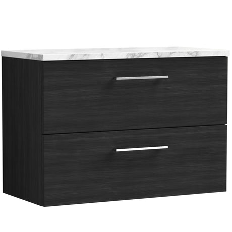 Nuie Arno 800mm Wall Hung 2 Drawer Countertop Vanity Unit Charcoal Black ARN626LCM