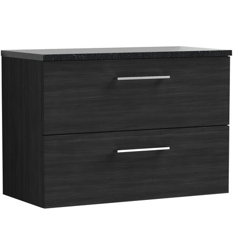 Nuie Arno 800mm Wall Hung 2 Drawer Countertop Vanity Unit Charcoal Black ARN626LSB