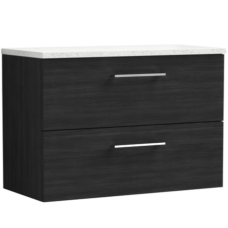 Nuie Arno 800mm Wall Hung 2 Drawer Countertop Vanity Unit Charcoal Black ARN626LSW