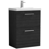 Nuie Arno 600mm Floor Standing 2 Drawer Vanity Unit & Basin Charcoal Black ARN633A