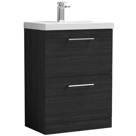 Nuie Arno 600mm Floor Standing 2 Drawer Vanity Unit & Basin Charcoal Black ARN633A