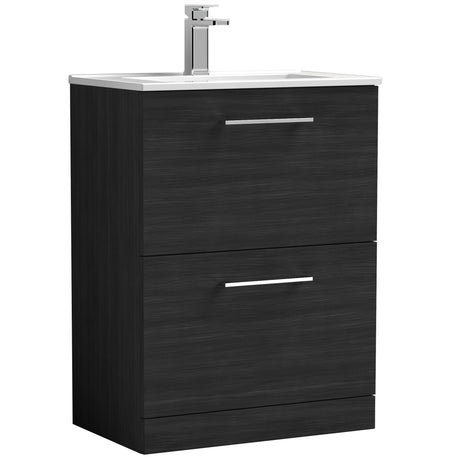 Nuie Arno 600mm Floor Standing 2 Drawer Vanity Unit & Basin Charcoal Black ARN633B