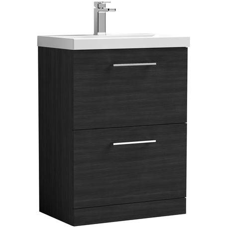 Nuie Arno 600mm Floor Standing 2 Drawer Vanity Unit & Basin Charcoal Black ARN633D