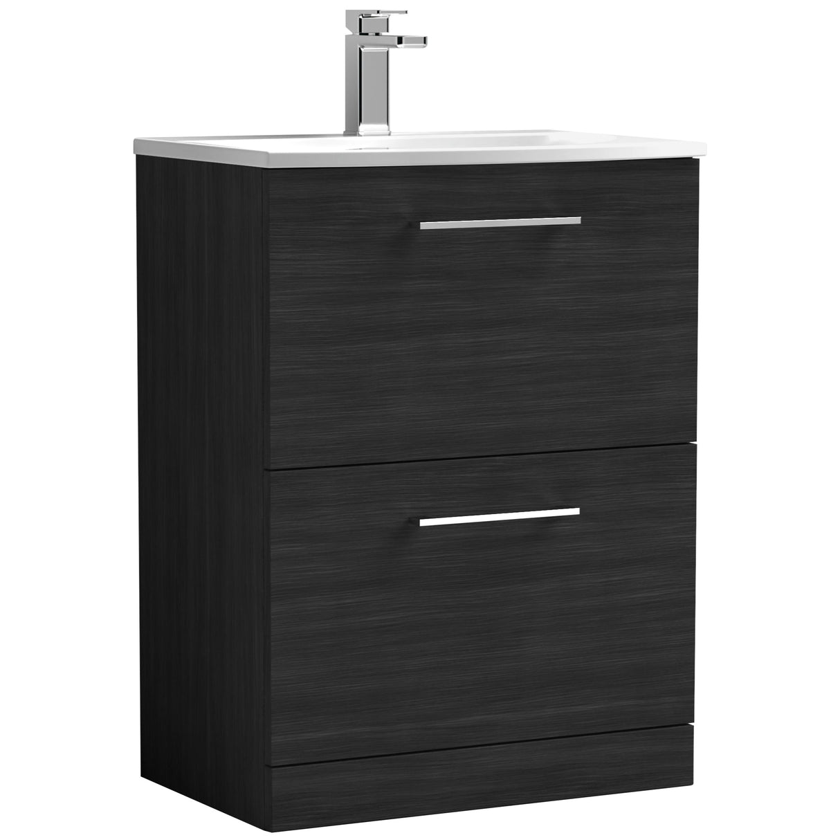 Nuie Arno 600mm Floor Standing 2 Drawer Vanity Unit & Basin Charcoal Black ARN633G