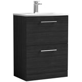 Nuie Arno 600mm Floor Standing 2 Drawer Vanity Unit & Basin Charcoal Black ARN633G