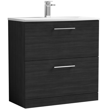 Nuie Arno 800mm Floor Standing 2 Drawer Vanity Unit & Basin Charcoal Black ARN635G