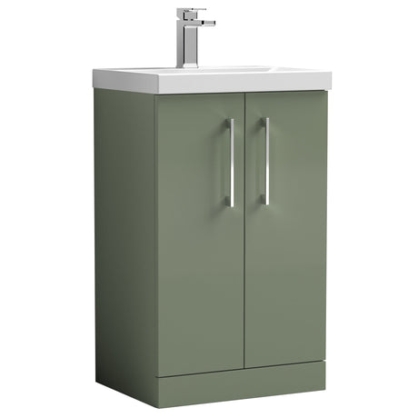 Nuie Arno 500mm Floor Standing 2 Door Vanity Unit & Basin Satin Green ARN801A