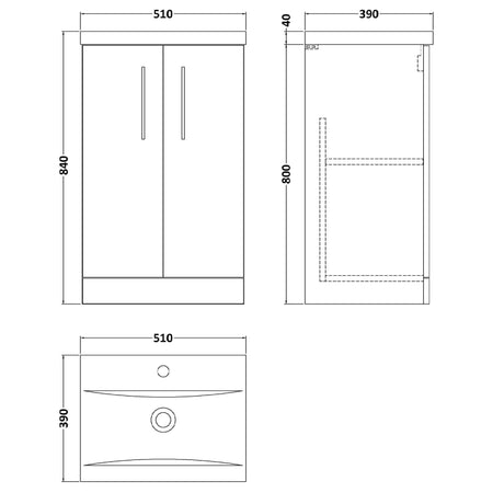 Nuie Arno 500mm Floor Standing 2 Door Vanity Unit & Basin Satin Green ARN801A LD