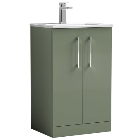 Nuie Arno 500mm Floor Standing 2 Door Vanity Unit & Basin Satin Green ARN801B