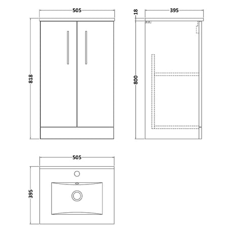 Nuie Arno 500mm Floor Standing 2 Door Vanity Unit & Basin Satin Green ARN801B LD