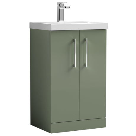 Nuie Arno 500mm Floor Standing 2 Door Vanity Unit & Basin Satin Green ARN801D