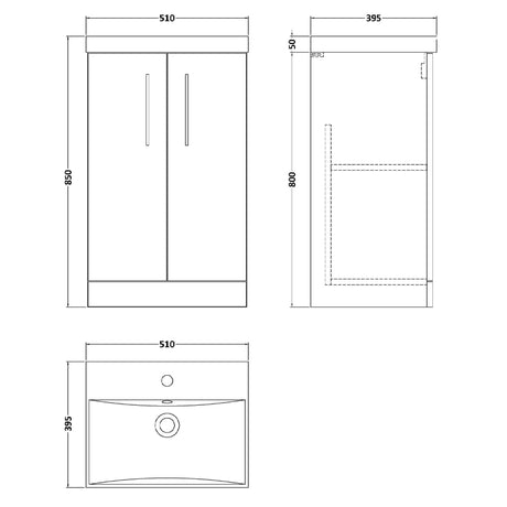 Nuie Arno 500mm Floor Standing 2 Door Vanity Unit & Basin Satin Green ARN801D LD