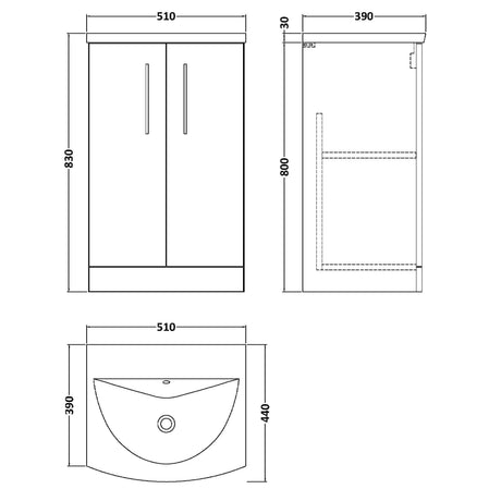 Nuie Arno 500mm Floor Standing 2 Door Vanity Unit & Basin Satin Green ARN801G LD