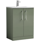 Nuie Arno 600mm Floor Standing 2 Door Vanity Unit & Basin Satin Green ARN803G