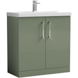 Nuie Arno 800mm Floor Standing 2 Door Vanity Unit & Basin Satin Green ARN805A