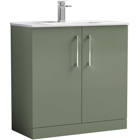 Nuie Arno 800mm Floor Standing 2 Door Vanity Unit & Basin Satin Green ARN805B