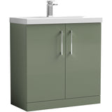 Nuie Arno 800mm Floor Standing 2 Door Vanity Unit & Basin Satin Green ARN805D